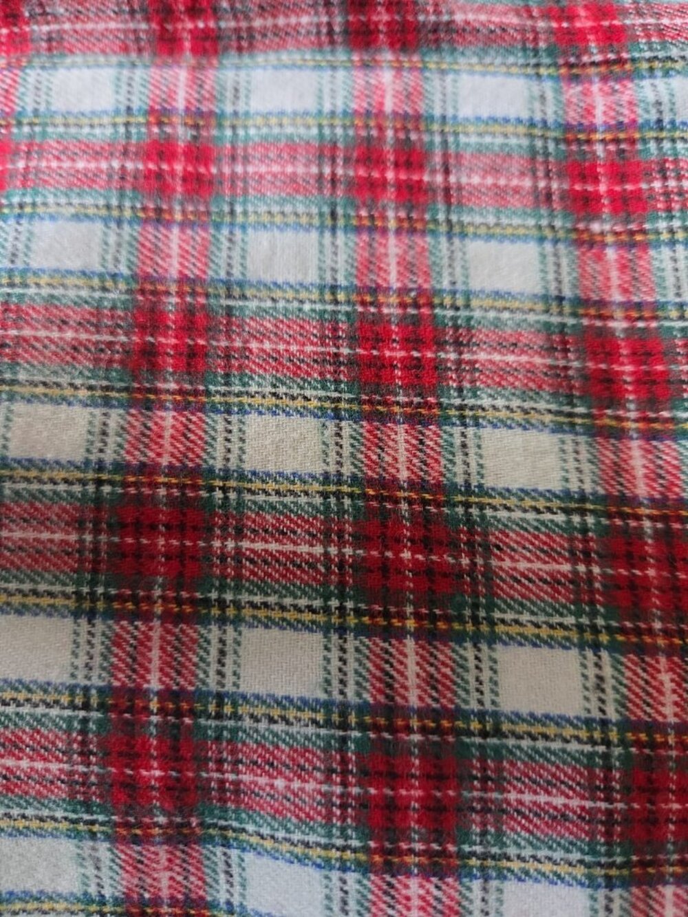 Red Ivory Green Black Blue Plaid Flannel Cotton Fabric 2.75 Continuous Yards